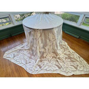 Vintage 70s pleated curtain, cream off-white mesh, floral tropical, for each